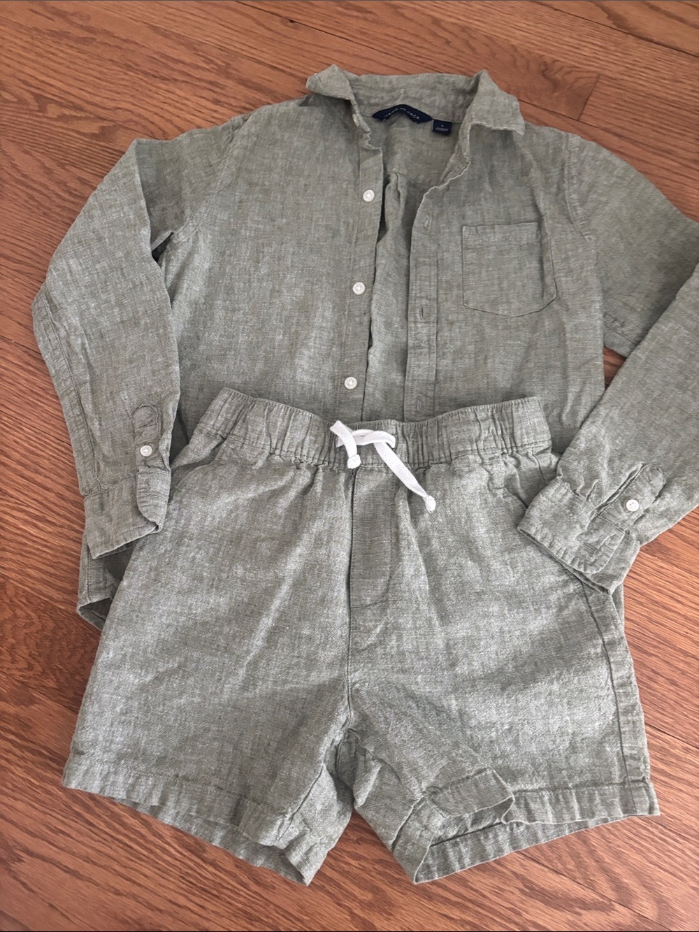 Janie and Jack Sage Green Linen-Blend Kids Matching Shorts Set